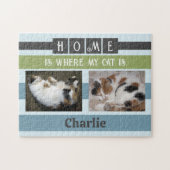 2 foto Home is kat of hond Voeg naam toe grijs Legpuzzel (Horizontaal)