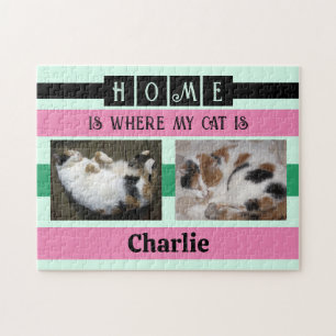 2 foto home is kat of hond voeg naam toe zwart legpuzzel