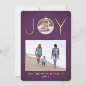 2 Foto Joy Kerst Ornament Chic Paarse & Goud Feestdagenkaart (Voorkant)
