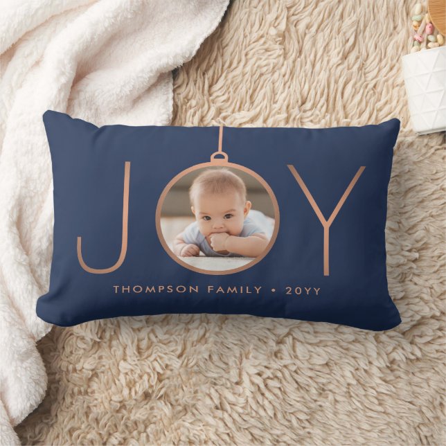 2 Foto JOY Navy Blue Copper Chic Modern Kerstmis Kussen (Deken)