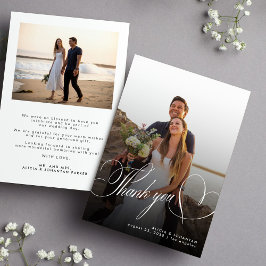 2 foto kalligrafie script eenvoudige bruiloft bedankkaart