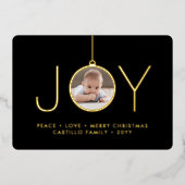 2 Foto Kerstbal Chic Zwart Modern Folie Feestdagenkaart (Voorkant)