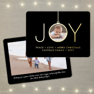 2 Foto Kerstbal Chic Zwart Modern Folie Feestdagenkaart