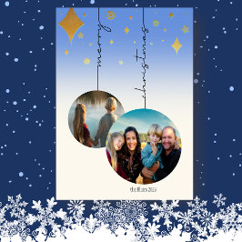 2 foto kerstballen ornamenten plat feestdagenkaart