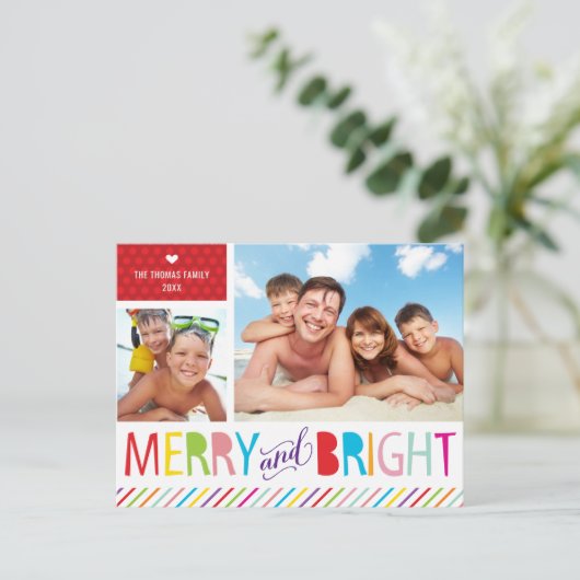 2 FOTO KERSTMIS BRIEFKAART modern vrolijk & helder (Staand voorkant)