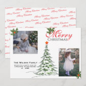 2 Foto Kerstmis & Groene Takken Feestdagenkaart (Voorkant / Achterkant)