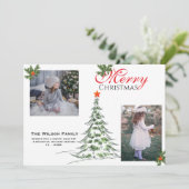2 Foto Kerstmis & Groene Takken Feestdagenkaart (Staand voorkant)