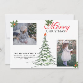 2 Foto Kerstmis & Groene Takken Feestdagenkaart