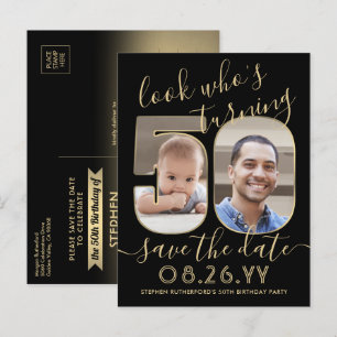 2 Foto Kijk wie 50 Verjaardag Save The Date Goud Aankondigingskaart