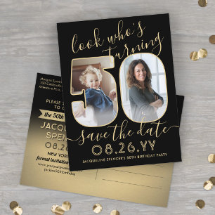 2 Foto Kijk wie 50 Verjaardag Save The Date Goud Aankondigingskaart