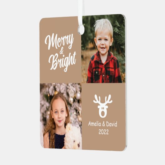 2 Foto Kinderen met witte keramische keramiek Metalen Ornament (Voorkant links)