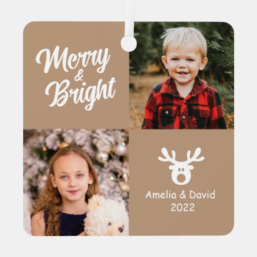 2 Foto Kinderen met witte keramische keramiek Metalen Ornament (Achterkant)