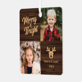 2 Foto Kinderen Rustisch kerstfeest Metalen Ornament (Voorkant links)