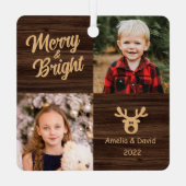 2 Foto Kinderen Rustisch kerstfeest Metalen Ornament (Achterkant)