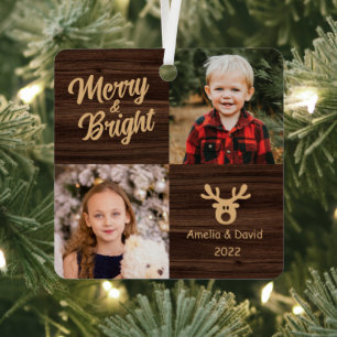 2 Foto Kinderen Rustisch kerstfeest Metalen Ornament