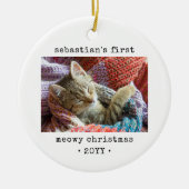2 Foto Kitten's eerste Meowy Kerstmis Elk tekstpak Keramisch Ornament (Voorkant)