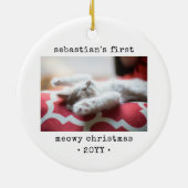 2 Foto Kitten's eerste Meowy Kerstmis Elk tekstpak Keramisch Ornament (Achterkant)