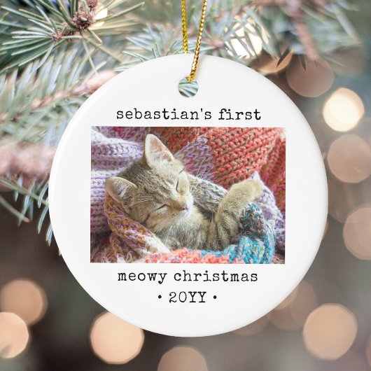 2 Foto Kitten's eerste Meowy Kerstmis Elk tekstpak Keramisch Ornament