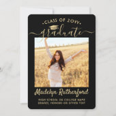 2 Foto Klas Jaar Zwart & Goud Script Afstuderen Aankondiging (Voorkant)