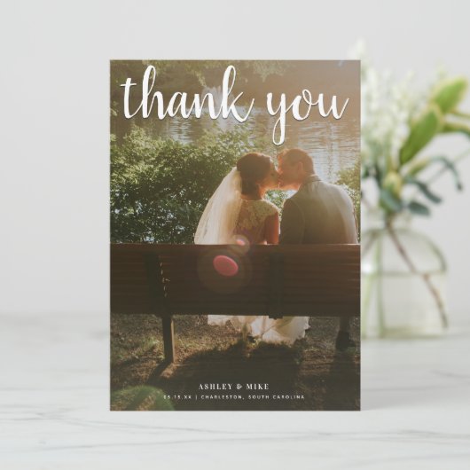2 Foto Kleur + Zwart & Wit Trouw Dank Je Bedankkaart (Staand voorkant)