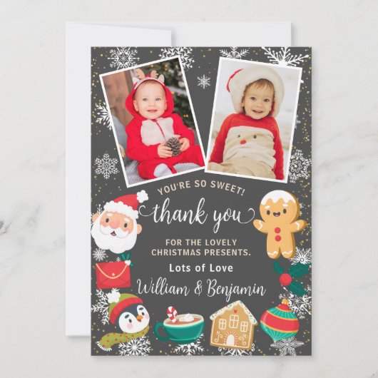 2 Foto Koekjes en Cacao Sneeuw Kerstfeest Bedankkaart (Voorkant)