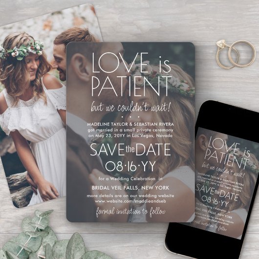 2 Foto Liefde is Geduldig Trouwreceptie Wit Save The Date