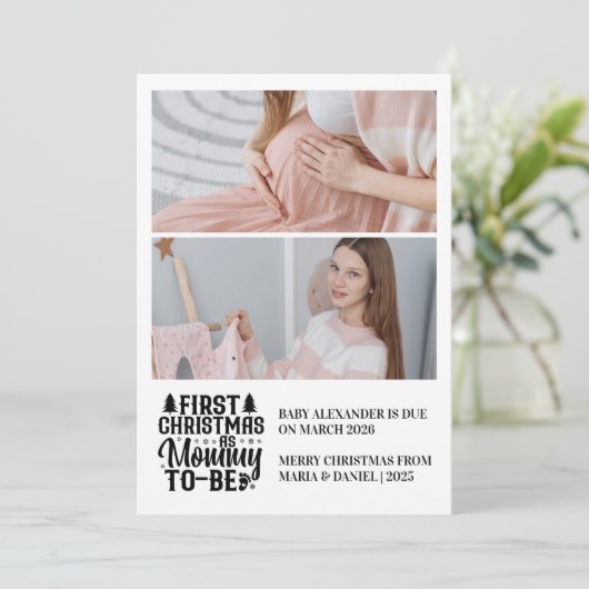 2 Foto Mama wordt kerstzwangerschap Feestdagenkaart (Staand voorkant)