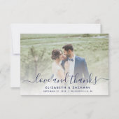 2-Foto marineblauw handschrift bruiloft Bedankkaart (Voorkant)