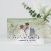 2-Foto marineblauw handschrift bruiloft Bedankkaart (Staand voorkant)