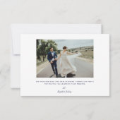 2-Foto marineblauw handschrift bruiloft Bedankkaart (Achterkant)