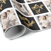 2 Foto Merry KerstHappy Nieuwjaar Gold Script Cadeaupapier (Rol Hoek)