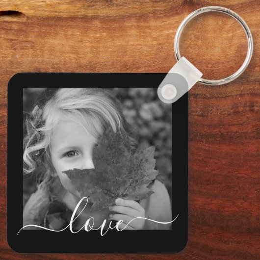 2 Foto met dubbelzijdige Sjabloon liefdestekst hoo Sleutelhanger (Achterkant)