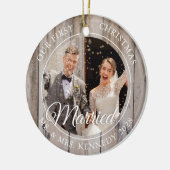 2 Foto met eerste kerstdag, gehuwd hout Keramisch Ornament (Links)