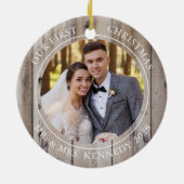 2 Foto met eerste kerstdag, gehuwd hout Keramisch Ornament (Achterkant)