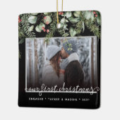 2 Foto met Eerste Kerstmis Gegaasde Winter Greener Keramisch Ornament (Links)