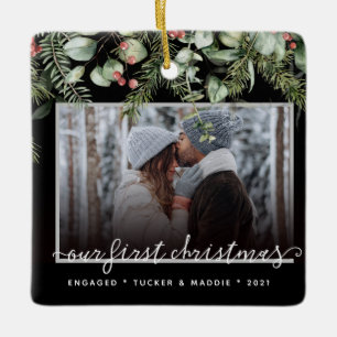 2 Foto met Eerste Kerstmis Gegaasde Winter Greener Keramisch Ornament