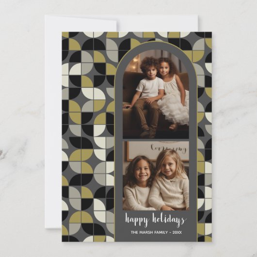 2 Foto met funky mid-eeuwse moderne boogpatronen Feestdagenkaart (Voorkant)