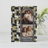 2 Foto met funky mid-eeuwse moderne boogpatronen Feestdagenkaart (Staand voorkant)