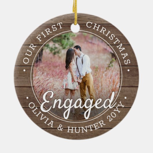 2 Foto met kerstcadeautjes Rustic Faux Wood Keramisch Ornament (Achterkant)