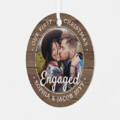 2 Foto met kerstcadeautjes Rustic Faux Wood Metalen Ornament (Voorkant links)