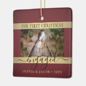 2 Foto met Kerstmis: Burgundy & Faux Gold Keramisch Ornament (Links)