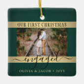 2 Foto met Kerstmis: Green en Faux Gold Keramisch Ornament (Voorkant)