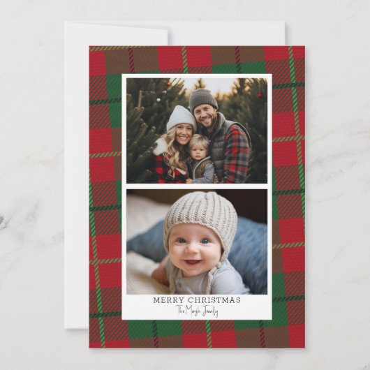 2 Foto met Plaid Border - Instant Download en Feestdagenkaart (Voorkant)