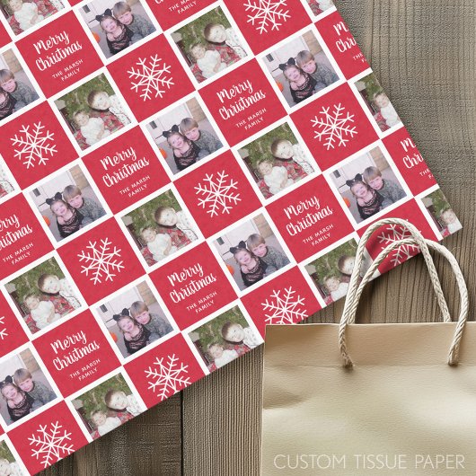 2 Foto met rood - Snowflakes voor fijne kerst Tissuepapier