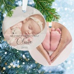 2 Foto Mijn eerste kerstnaam voor Baby Ornament<br><div class="desc">Pas uw 2 favoriete foto's,  naam en datum aan met een unieke baby en cadeau voor een eerste Kerstmis. Een heerlijk koepel om je nieuwe aankomst te vieren! Ontworpen door: Thisnotme©</div>