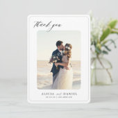 2 foto minimalistische elegante typografie bruilof bedankkaart (Staand voorkant)