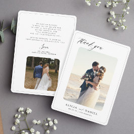 2 foto minimalistische elegante typografie bruilof bedankkaart