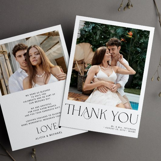 2 foto minimalistische moderne typografie bruiloft bedankkaart