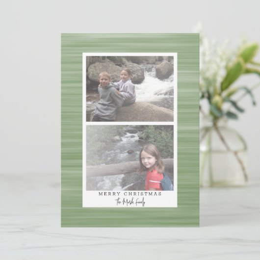 2 Foto Modern Abstract met Witte Rand Groen Feestdagenkaart (Staand voorkant)