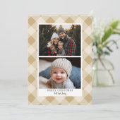 2 Foto Modern Buffalo plaid - Rustic Gold Merry Feestdagenkaart (Staand voorkant)